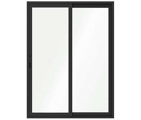 An aluminum black sliding patio door with no background