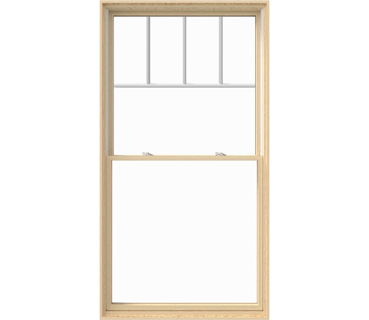 lifestyle double-hung window with cut-out background and top row grilles