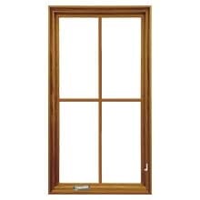 Custom Wood-framed four-pane window with cross muntins and metal latch on white background