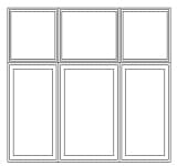 Clad frame over 3-wide uneven combination for casement window 3 transom over 3 casements