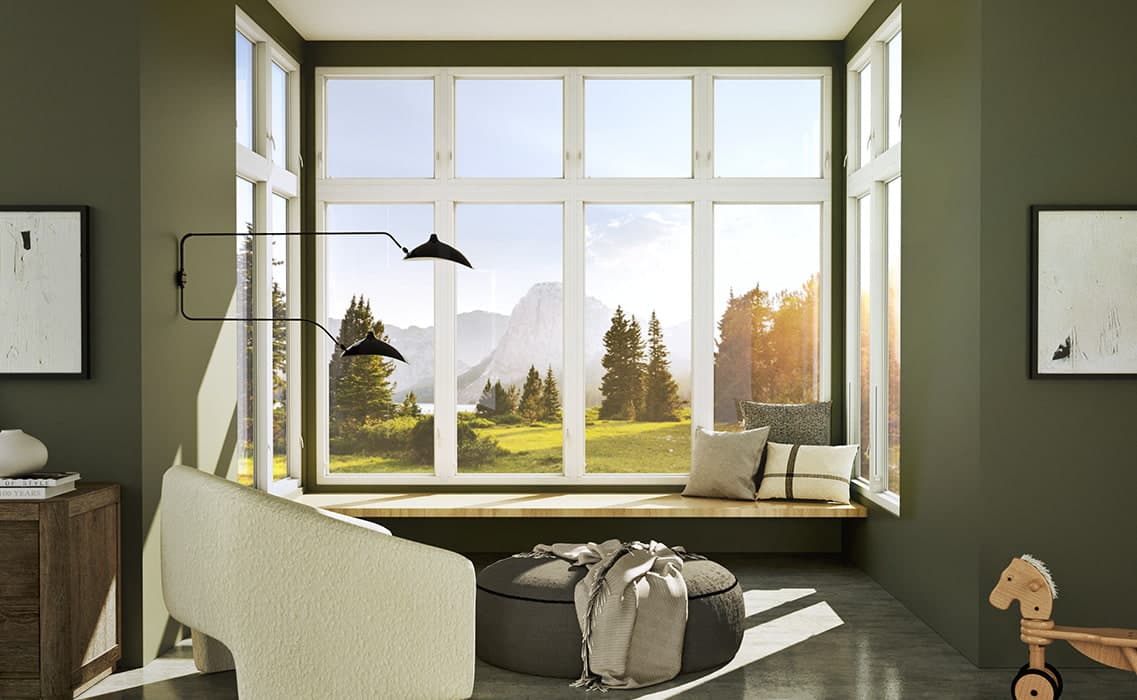 northwestern home with a mountain view outside the window