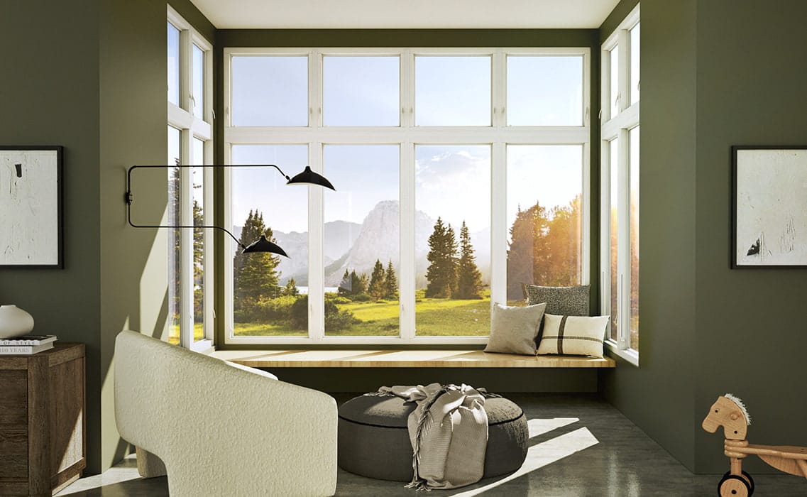 northwestern home with a mountain view outside the window