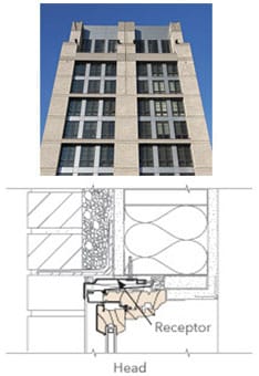 real life building image above a technical drawing of a receptor