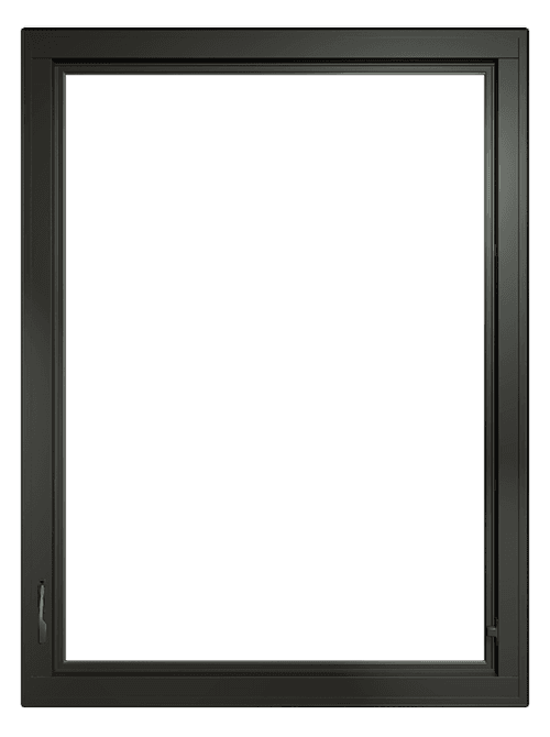 fiberglass casement window with black trim and top row grilles