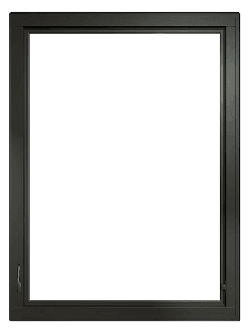 fiberglass casement window with black trim and top row grilles