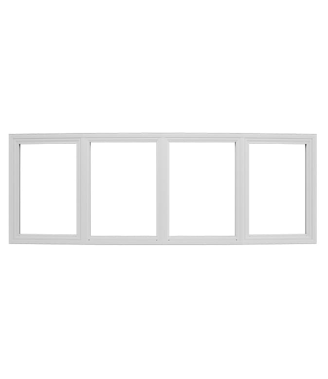 A vinyl bow window configuration with shorter windows.