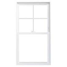 Custom White double-hung window with a divided 4-pane upper sash and single-pane lower sash, isolated on a white background.
