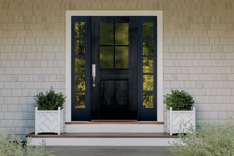 black front entry door dual sidelights