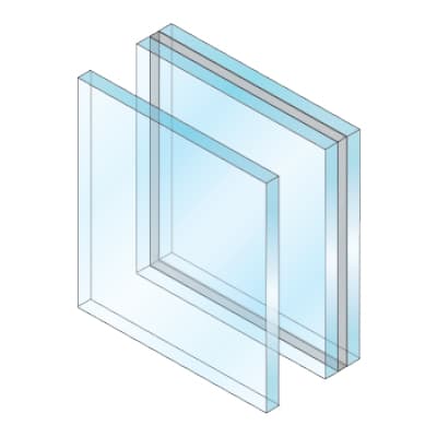 Sketch of two pieces of impact resistant glass
