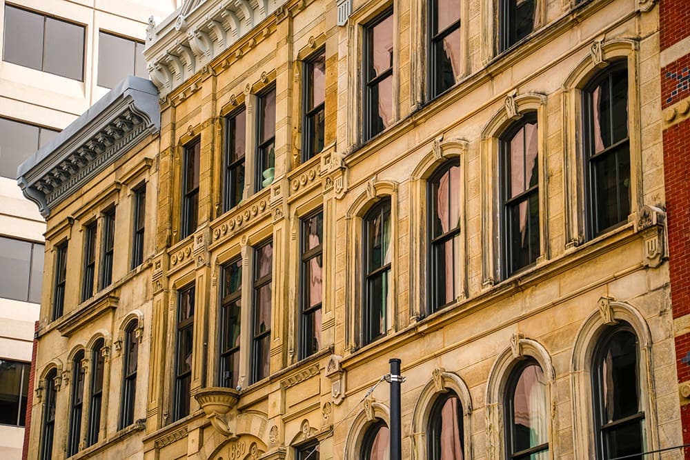 The exterior of the Moxy Hotel located in Philadelphia.
