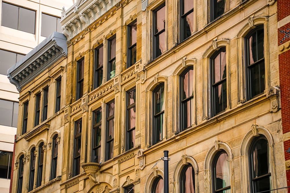 The exterior of the Moxy Hotel located in Philadelphia.