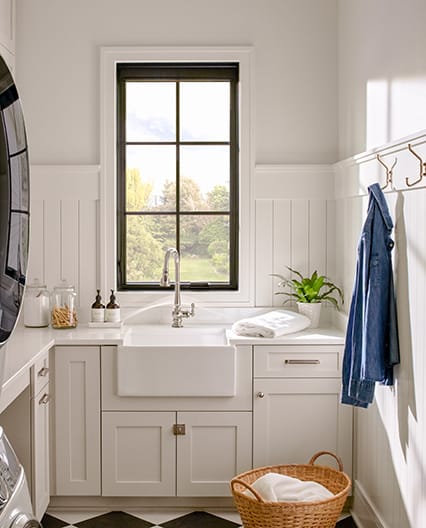 Replacement casement window in laundry room