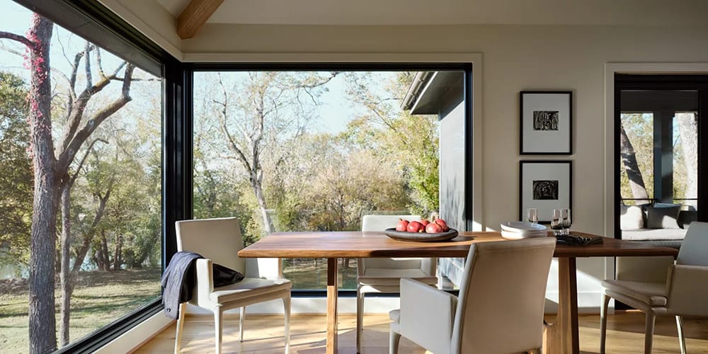 kitchen with two dark-material windows