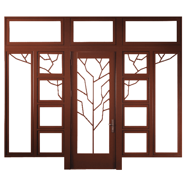 custom hinged door with custom grilles and custom transoms and sidelights