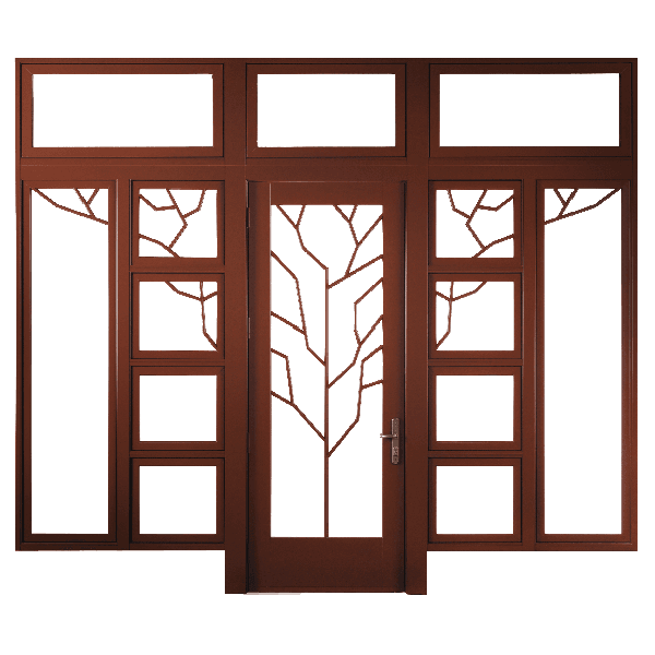 custom hinged door with custom grilles and custom transoms and sidelights