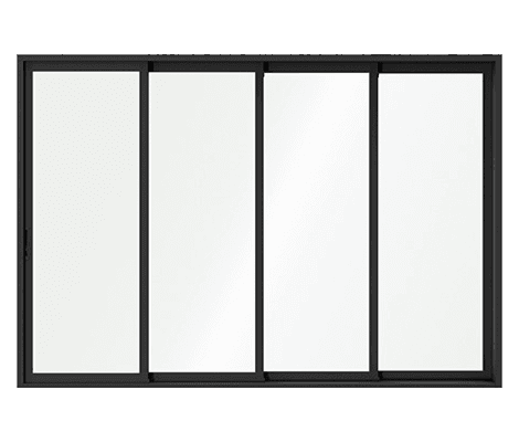 A black 4-panel multi-slide patio door with the background removed.