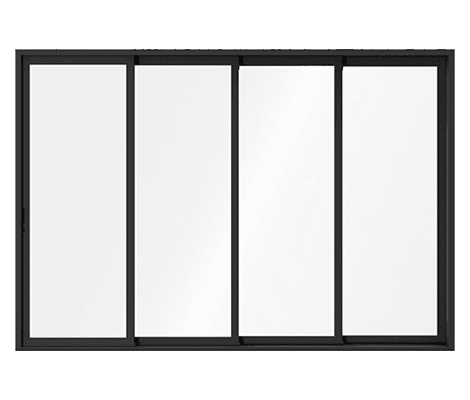 A black 4-panel multi-slide patio door with the background removed.