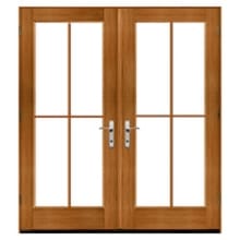 Custom Oak double French doors with rectangular glass panes and brushed metal handles