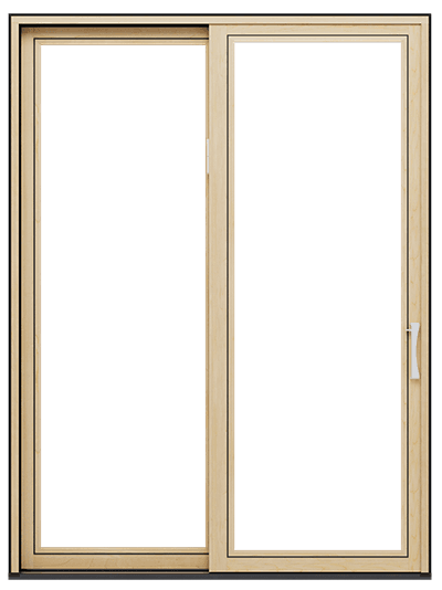 a wood sliding patio door with no background.