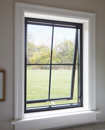 Replacement awning window in laundry room.
