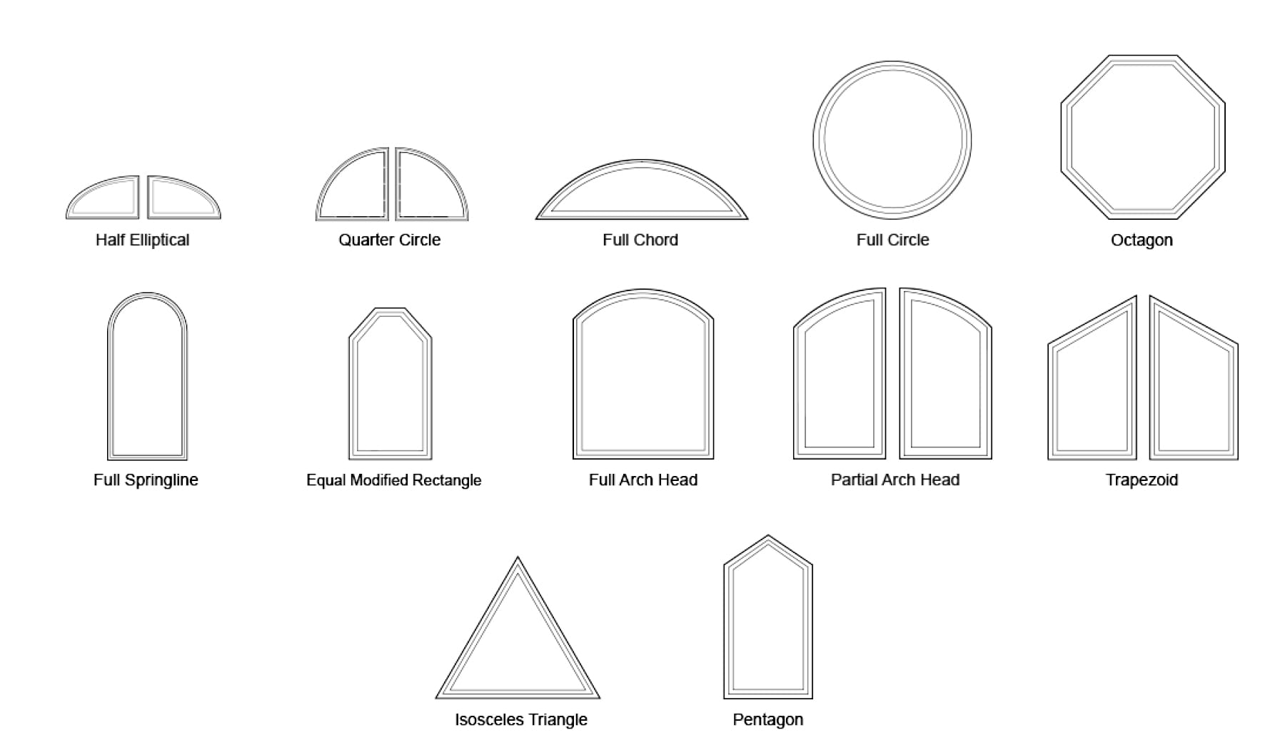 a compilation of 12 vinyl special shape windows