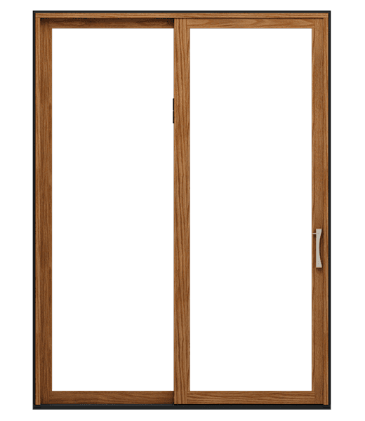 A wood sliding patio door in an early american stain, all background removed.