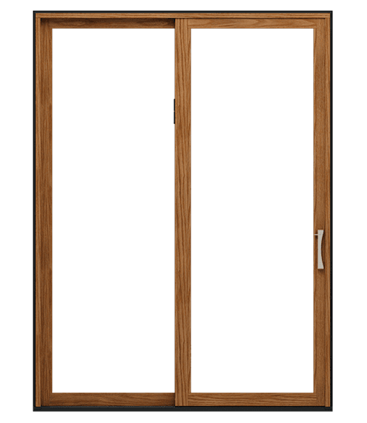 A wood sliding patio door in an early american stain, all background removed.